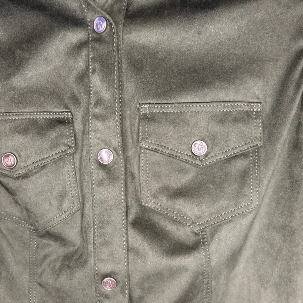 Guess Forest Green Daisy Women’s Western Faux Suede Button-Down Shirt - Picture 5 of 5